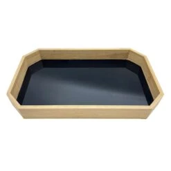 14In Black Glass And Wood Tray