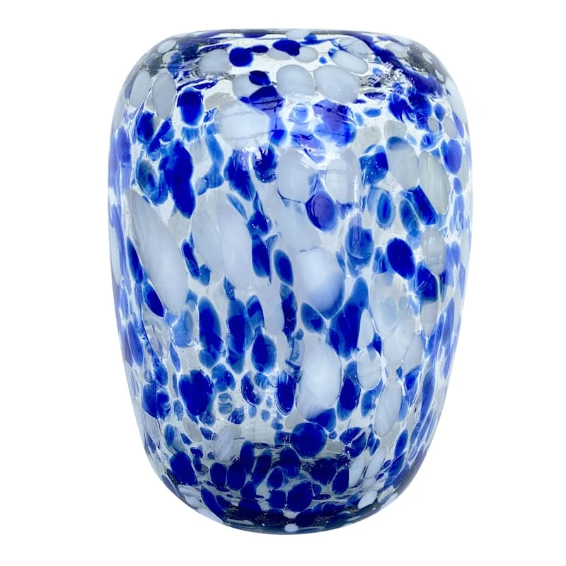 6X7.5In Blue Frit Glass Vase 3 6X7.5In Blue Frit Glass Vase