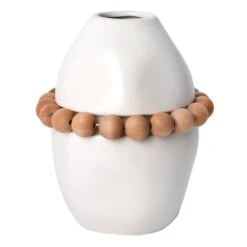 7X7X8 White Ceramic Vase With Beads