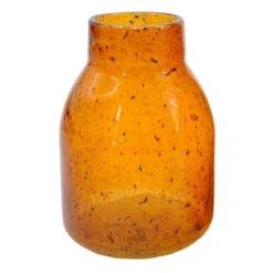 Amber Glass Round Vase, 7"