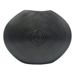 Black Carved Faux Wood Vase, 9"