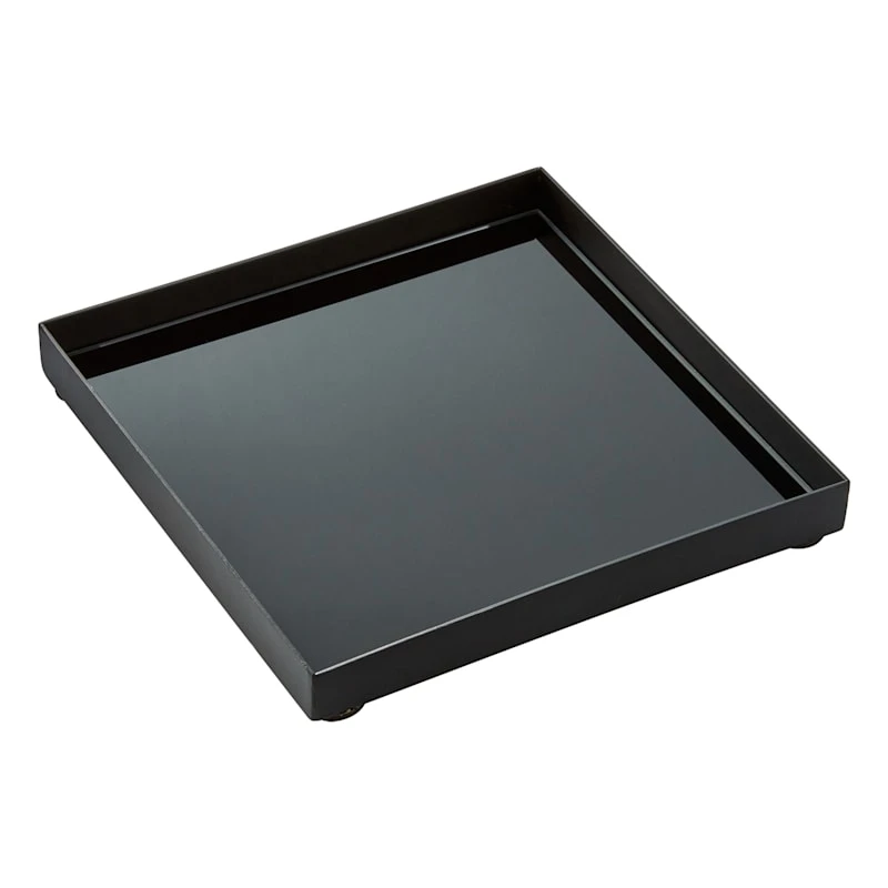 Black Metal & Glass Decorative Tray, 7.5" 3 Black Metal & Glass Decorative Tray, 7.5"