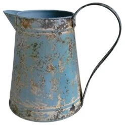Blue Distressed Metal Decorative Pitcher, 7"