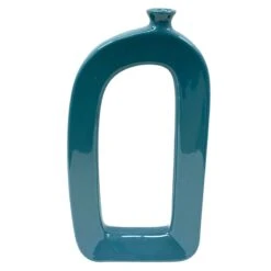 Blue Open Ceramic Vase, 14"