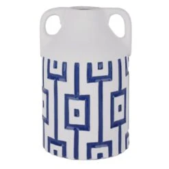 Blue & White Ceramic Vase, 9"