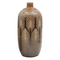 Brown Diamond Ceramic Vase, 13"