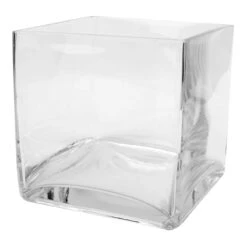 Clear Glass Cube Vase, 7"