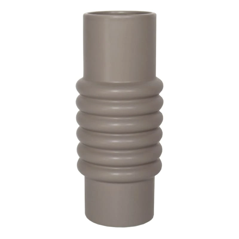 Crosby St Grey Ribbed Ceramic Vase, 11" 3 Crosby St Grey Ribbed Ceramic Vase, 11"