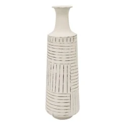 Distressed White Metal Vase, 21"