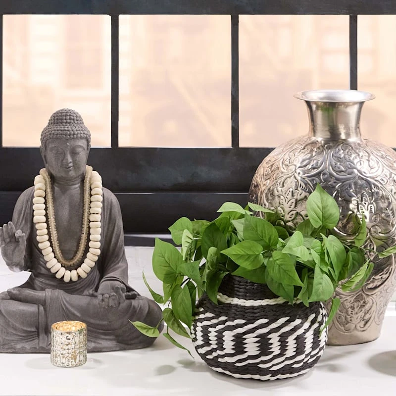 Found & Fable Black & White Woven Vase, 7" 4 Found & Fable Black & White Woven Vase, 7" - Image 2