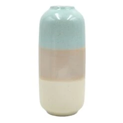 Found & Fable Blue & Terracotta Striped Ceramic Vase, 12"