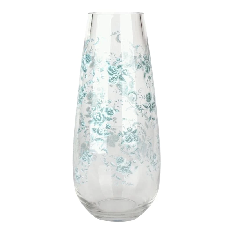 Grace Mitchell Blue Floral Etched Clear Vase, 12" 3 Grace Mitchell Blue Floral Etched Clear Vase, 12"