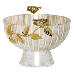 Grace Mitchell Gold Bowl With Iron Leaves & Caste Bird