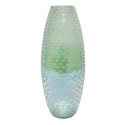 Grace Mitchell Sea Blue Etched Glass Vase, 12"