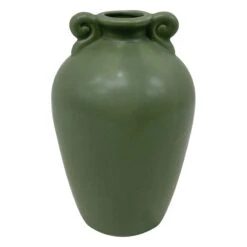 Green Ceramic Vase With Handles, 6"