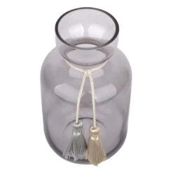 Grey Glass Vase With Tassels, 4" -Best Decoration Store grey glass vase with tassels 4 1