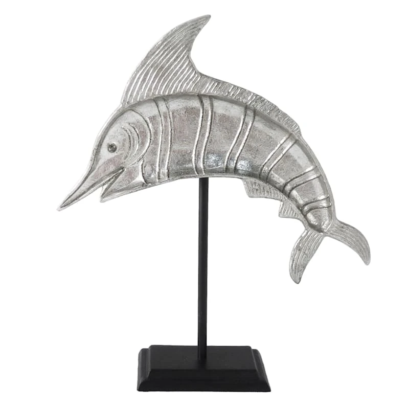 Grey Metal Dolphin With Stand, 16" 3 Grey Metal Dolphin With Stand, 16"