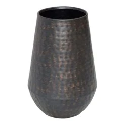 Hammered Iron Sheet Conical Vase, 9"