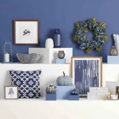 Honeybloom Blue Metal Embossed Vase, 15.5" -Best Decoration Store honeybloom blue metal embossed vase 15.5 2