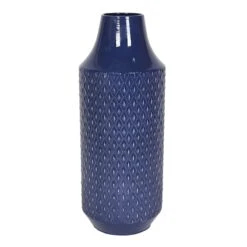 Honeybloom Blue Metal Embossed Vase, 15.5"