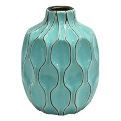 Honeybloom Katherine Turquoise Ceramic Vase, 8"