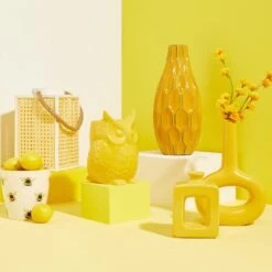 Honeybloom Katherine Yellow Ceramic Vase, 12" -Best Decoration Store honeybloom katherine yellow ceramic vase 12 1