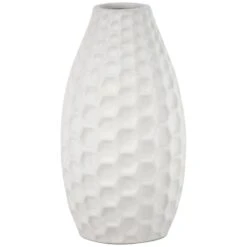 Honeybloom White Honeycomb Ceramic Vase, 9"