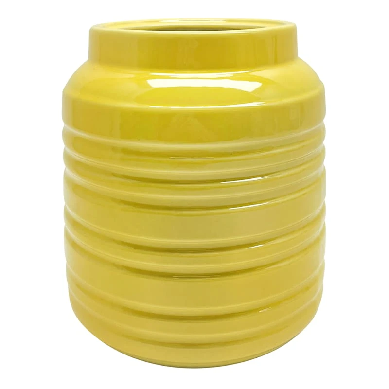 Honeybloom Yellow Ribbed Ceramic Vase, 8" 3 Honeybloom Yellow Ribbed Ceramic Vase, 8"