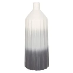 Laila Ali Grey Ombre Ribbed Ceramic Vase, 16"