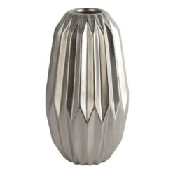 Laila Ali Silver Fluted Ceramic Vase, 10"