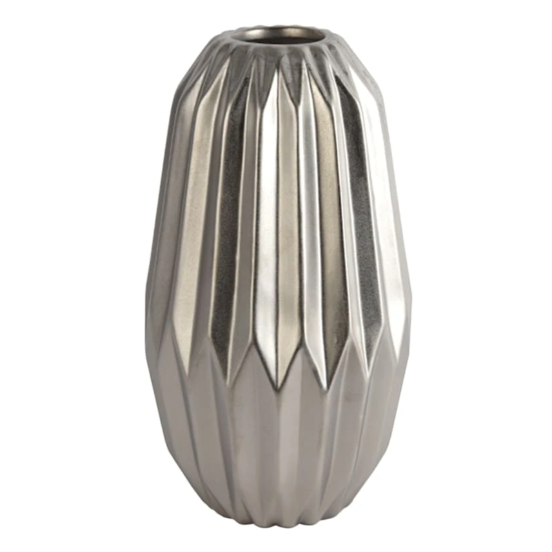 Laila Ali Silver Fluted Ceramic Vase, 10" 3 Laila Ali Silver Fluted Ceramic Vase, 10"