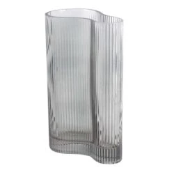 Laila Ali Smoke Grey Glass Ribbed Vase, 10.5"