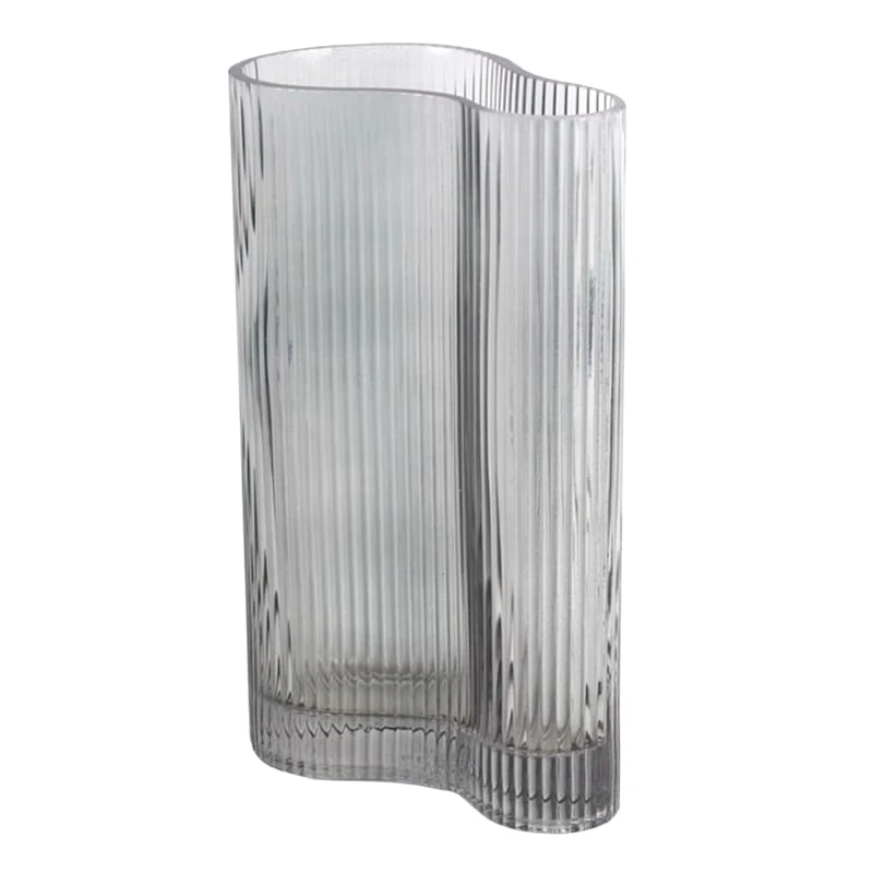 Laila Ali Smoke Grey Glass Ribbed Vase, 10.5" 3 Laila Ali Smoke Grey Glass Ribbed Vase, 10.5"