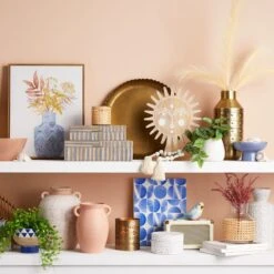 Neutral Ribbed Vase With Large Handles, 9.5" -Best Decoration Store neutral ribbed vase with large handles 9.5 1