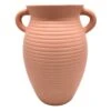 Neutral Ribbed Vase With Large Handles, 9.5"