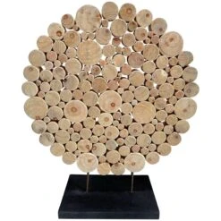 Sliced Wood Disk Sculpture With Black Base, 24"