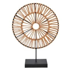 Tan & Black Metal Medallion Figurine, 11.2"