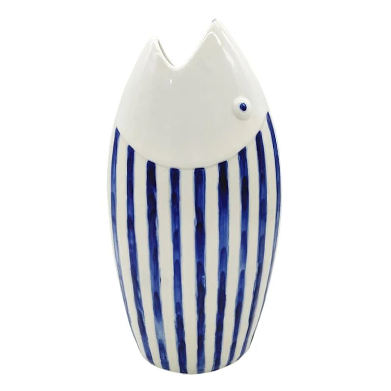Tracey Boyd Blue & White Ceramic Fish Vase, 12" 3 Tracey Boyd Blue & White Ceramic Fish Vase, 12"