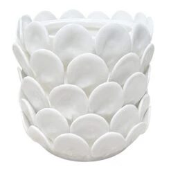 Tracey Boyd Ivory Ceramic Capiz Scalloped Vase, 7"