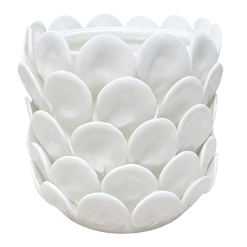 Tracey Boyd Ivory Ceramic Capiz Scalloped Vase, 7" 3 Tracey Boyd Ivory Ceramic Capiz Scalloped Vase, 7"