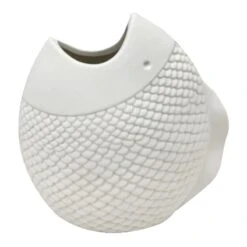 Tracey Boyd White Fish Ceramic Vase, 6"