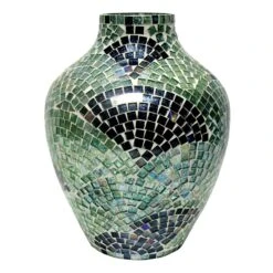 Ty Pennington Blue Mosaic Patterned Glass Vase, 9"