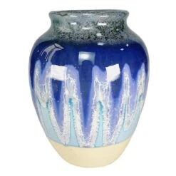 Ty Pennington Blue Reactive Glaze Ceramic Vase, 8"