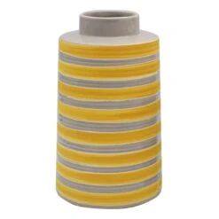Ty Pennington Yellow & Grey Stripe Ceramic Vase, 8"