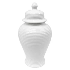 White Ceramic Jar, 10"
