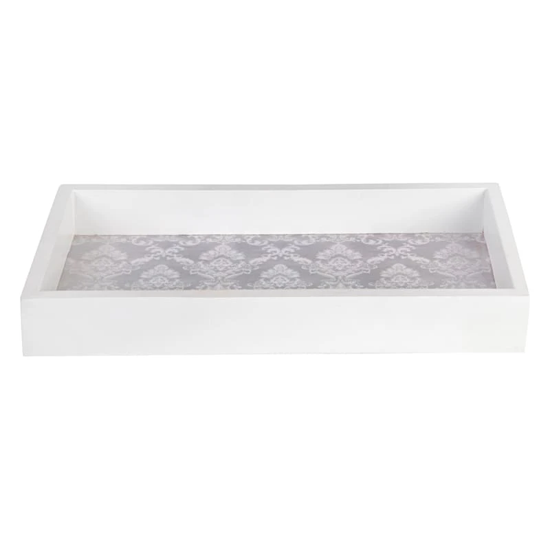 White Damask Faux Wood Tray, 12X6 3 White Damask Faux Wood Tray, 12X6