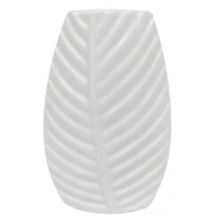 White Palm Ceramic Vase, 9"