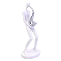 White & Silver Saxophone Player Figurine, 12"