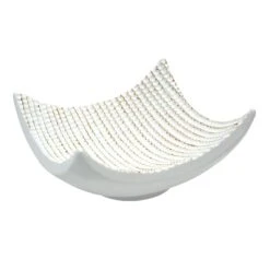 White Striped Beaded Tray, 7"