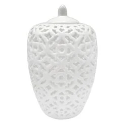 Best Decoration Store -Best Decoration Store white textured ginger ceramic jar 13 1